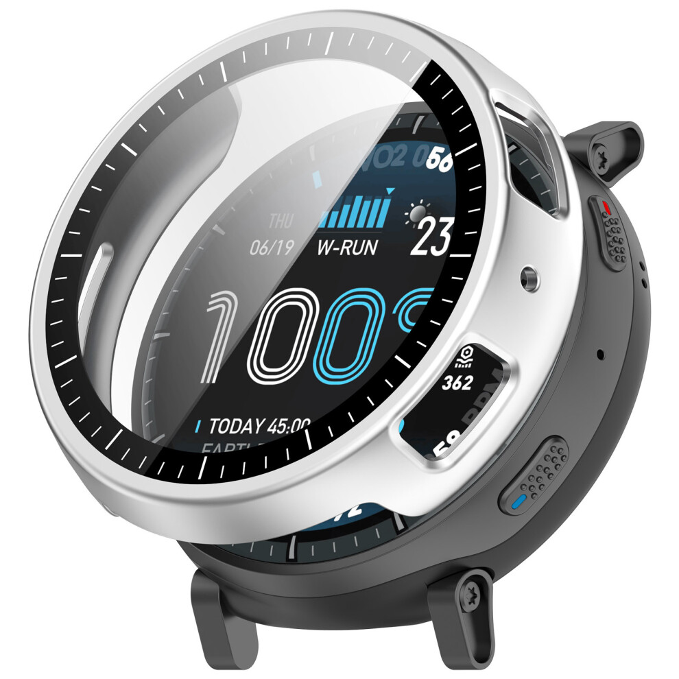 (Matte ) For Huami Amazfit Active Max Protective Case With Scale Pc Tempered Glass Watch Cover Silver 6914293570307