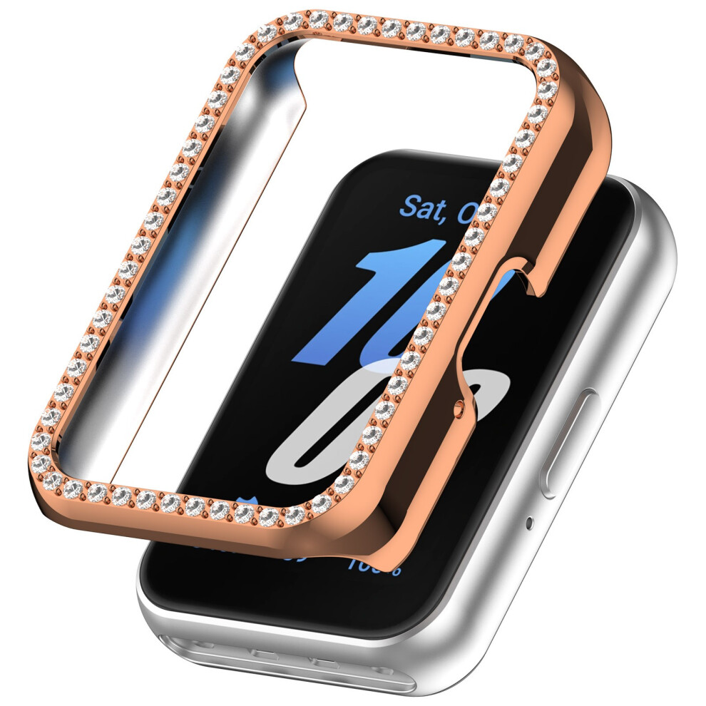 (Rose ) For Huawei Band 11 Pc Watch Protective Case Rhinestone Decor Hollow Pc Watch Cover Gold 6914293134448