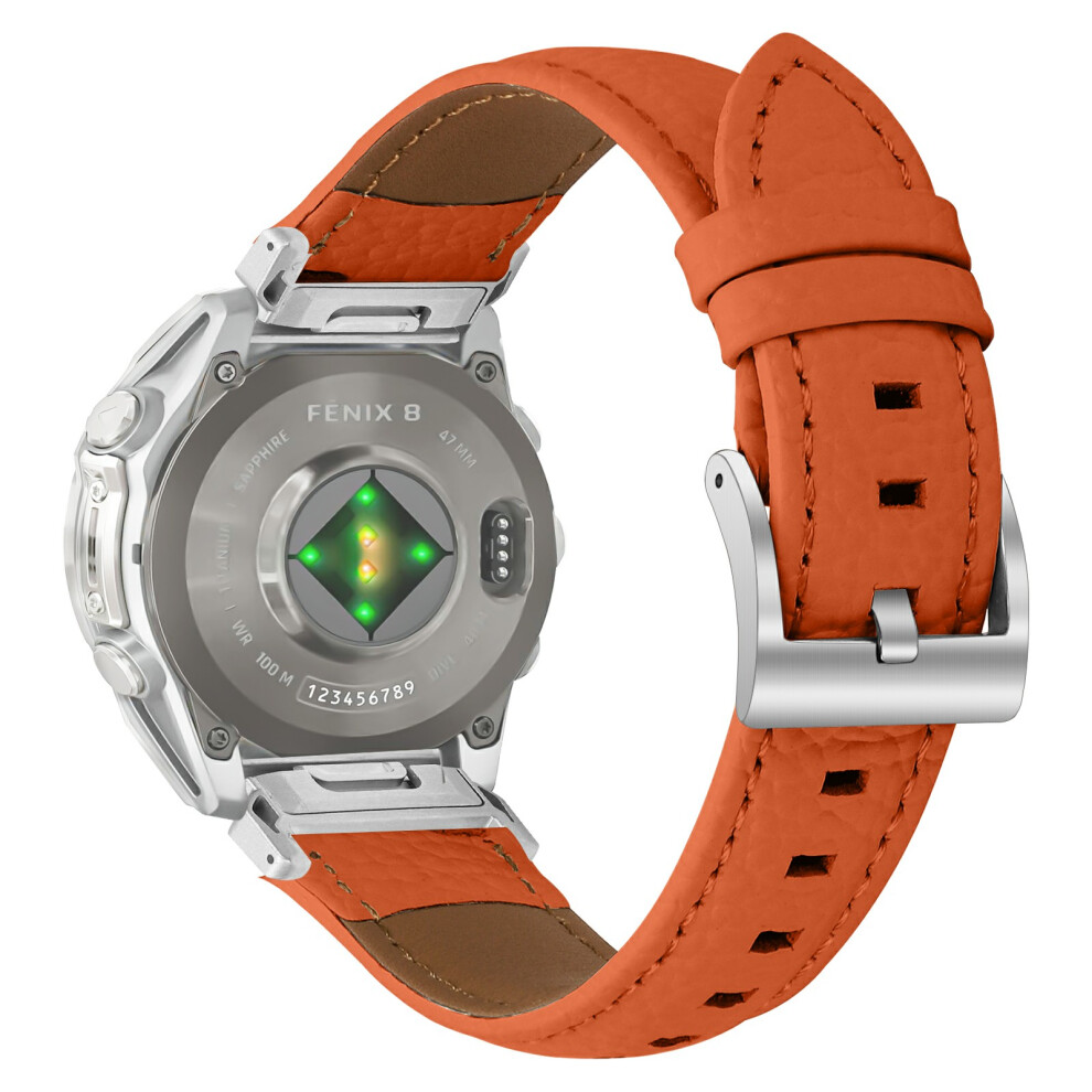 (Orange) Litchi Texture Genuine Cow Leather Strap For Garmin Fenix 8 47Mm / Tactix 8 47Mm / Quatix 8 47Mm Poi Orange 6914291017231