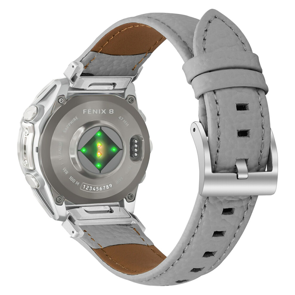 (Grey) Litchi Texture Genuine Cow Leather Strap For Garmin Fenix 8 47Mm / Tactix 8 47Mm / Quatix 8 47Mm Poi Grey 6914295186506