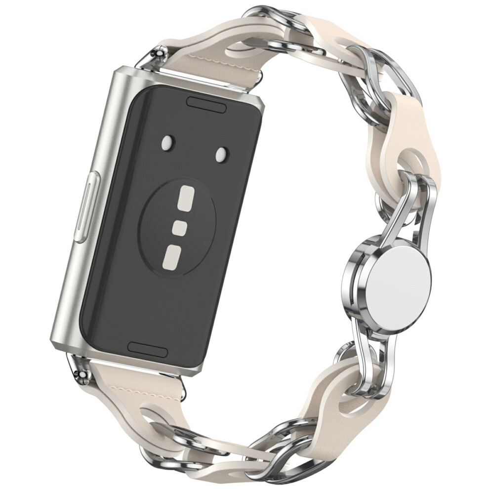 (Starlight) Hollow Out Watch Strap For Huawei Band 11 Pro Nfc / 11 Nfc / 11 Pro / 11 Metal + Leather Chain Band Replacement 6914296982817