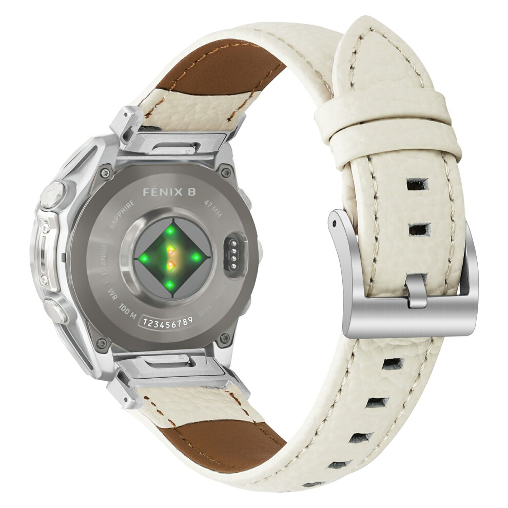 (Apricot) Litchi Texture Genuine Cow Leather Strap For Garmin Fenix 8 47Mm / Tactix 8 47Mm / Quatix 8 47Mm Poi 6914294398832