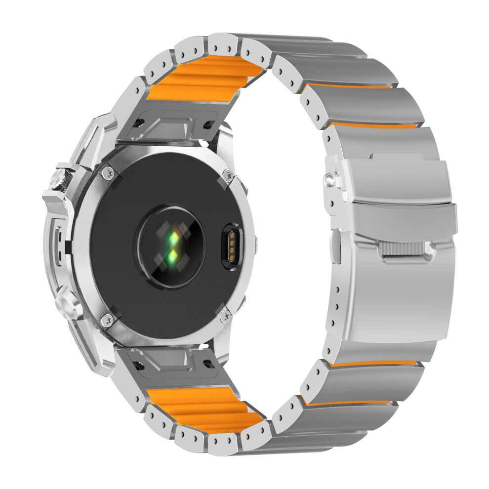 (Silver Orange) 22Mm Titanium Alloy + Silicone Watch Band For Garmin Fenix 8 Pro Amoled 47Mm / 8 47Mm / E 47Mm Q Orange,Silver 6914295804660