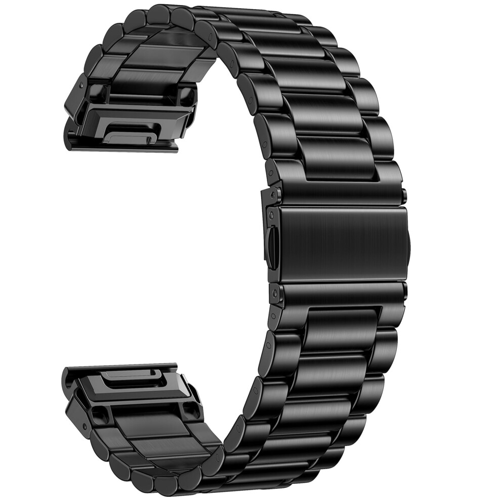 (Black) 20Mm 3-Bead Watch Band For Garmin Fenix 8 43Mm / Descent Mk3 / Mk3i Stainless Steel Replacement Black 6914296841831