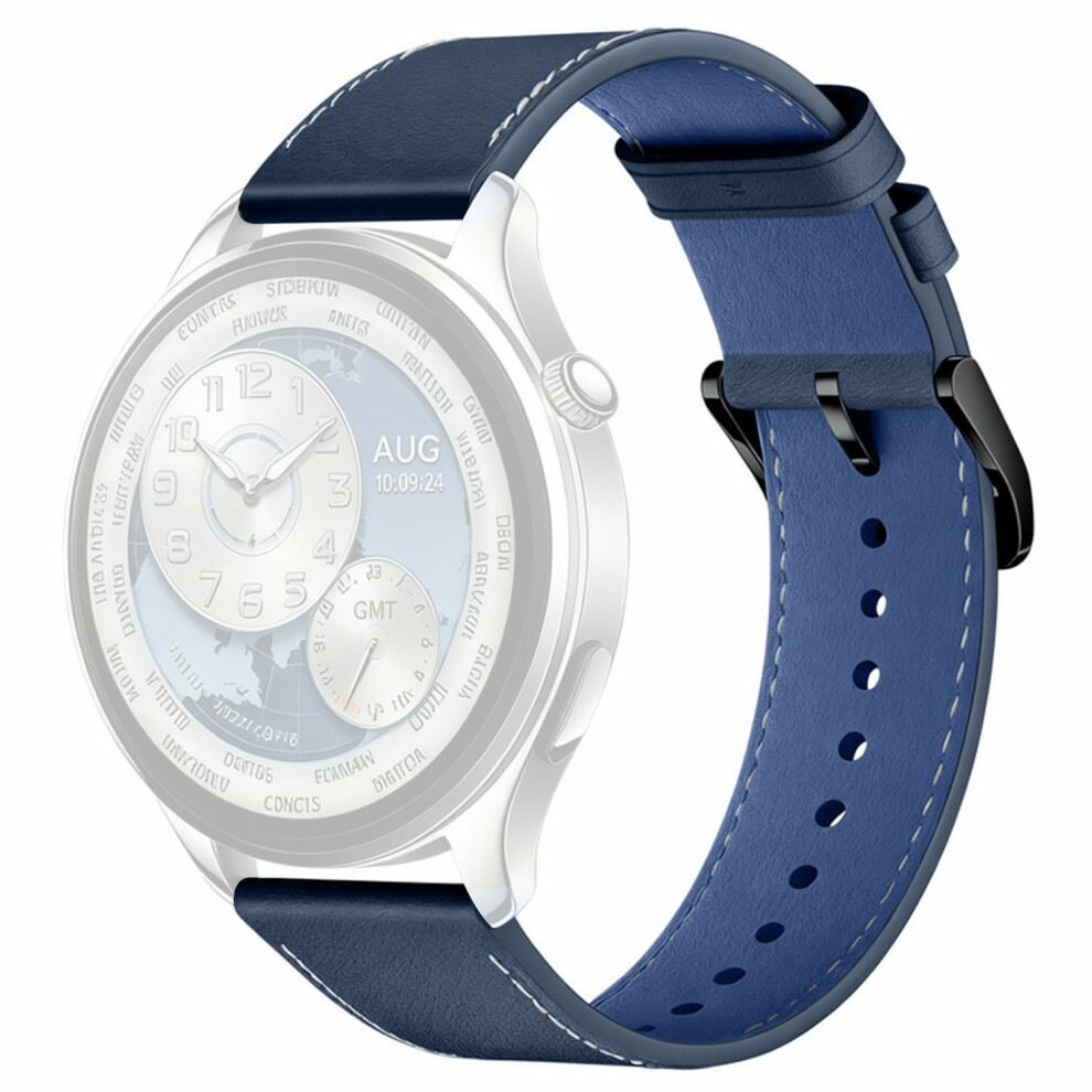 (Dark ) 22Mm Genuine Cow Strap For Xiaomi Watch S5 / Huawei Watch Gt 6 46Mm / Gt 5 46Mm Stainless Steel Buckle Watch Band Blue 6914297791227