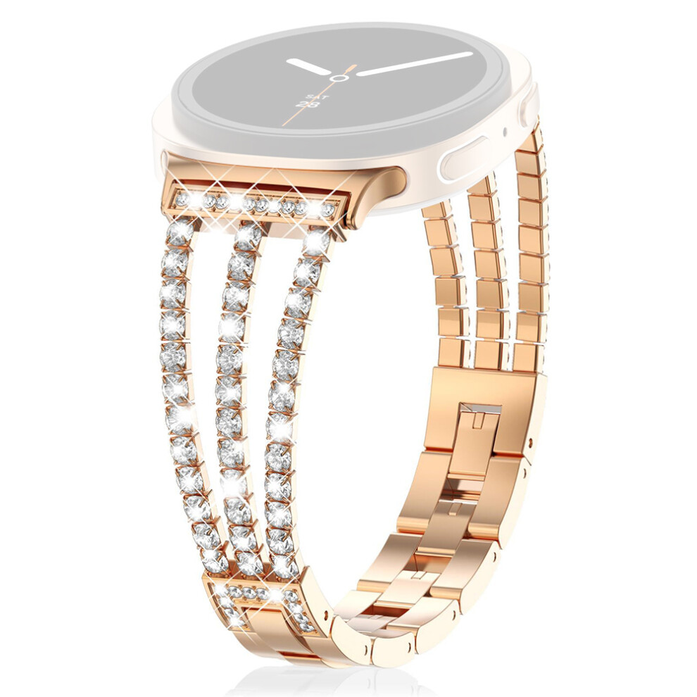 (Rose ) Watch Band For Samsung Galaxy Watch8 Classic 46Mm / Watch8 44Mm / 40Mm Crystal Chain Jewelry Clasp Zinc Alloy Wrist Gold 6914292673498