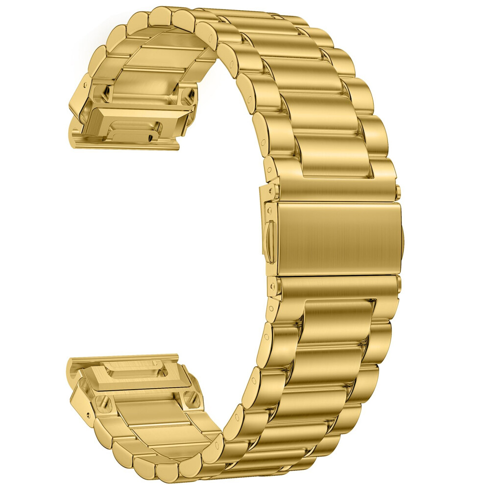 (Gold) 20Mm 3-Bead Watch Band For Garmin Fenix 8 43Mm / Descent Mk3 / Mk3i Stainless Steel Replacement Gold 6914299314424