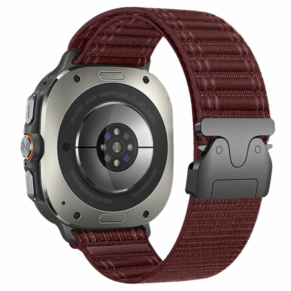(Wine ) For Samsung Galaxy Watch Ultra (2025) 47Mm / Ultra 47Mm Watch Band Parachute Buckle Wave Pattern Nylon Wrist Strap Red 6914294237933