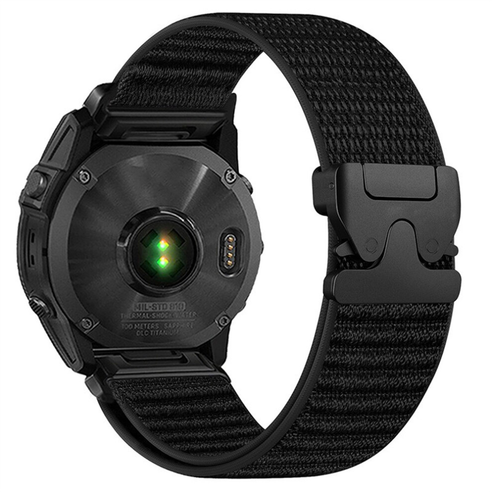 (Black) Nylon Watch Band For Garmin Fenix 7X Pro / 7X / 6X Pro Quickfit 26Mm Parachute Buckle Woven Wrist Strap With Stainless S Black 6914291745257