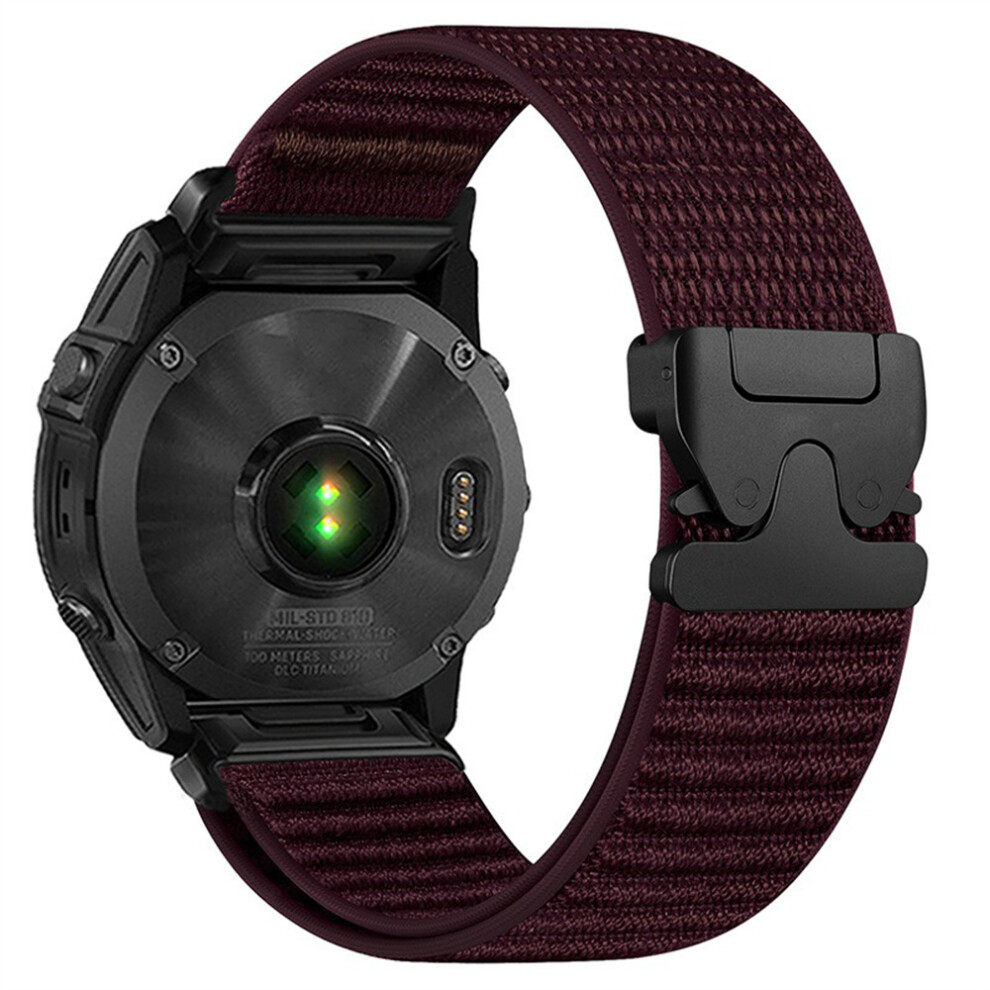 (Plum) Nylon Watch Band For Garmin Fenix 7X Pro / 7X / 6X Pro Quickfit 26Mm Parachute Buckle Woven Wrist St 6914298740149