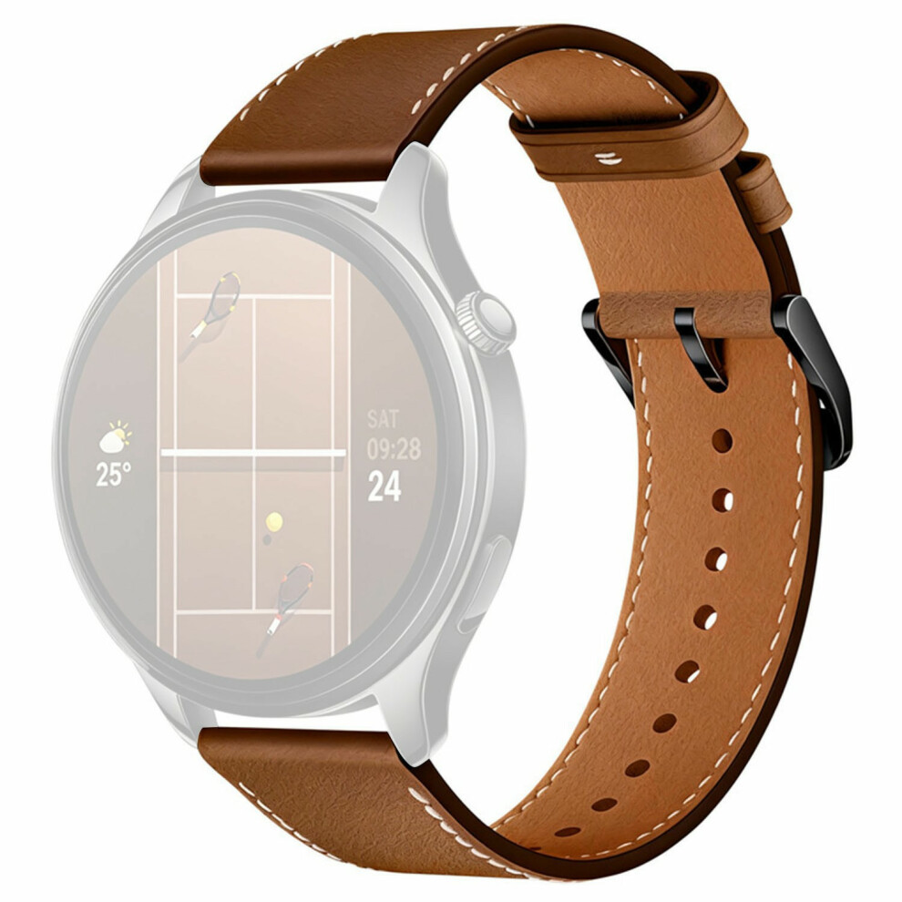(Brown) 22Mm Genuine Cow Strap For Xiaomi Watch S5 / Huawei Watch Gt 6 46Mm / Gt 5 46Mm Stainless Steel Buck Brown 6914297661421