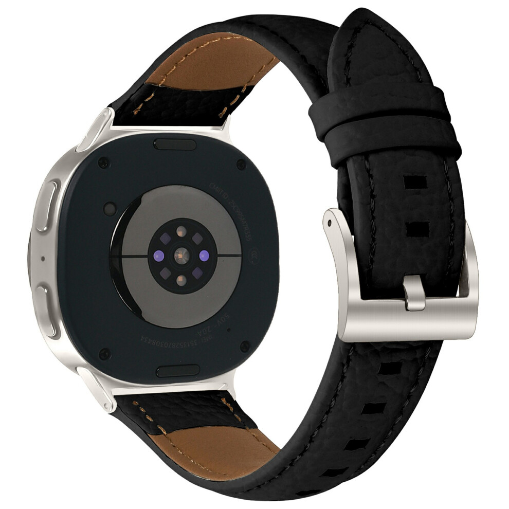 ( / Starlight) Litchi Textured Genuine Cow Leather Strap With Electroplated Buckle For Samsung Galaxy Watch8 Classic 46Mm / Watch8 44Mm Black 6914297573502