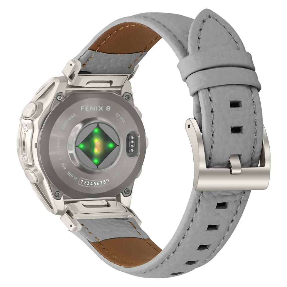 ( / Starlight) Litchi Textured Genuine Cow Leather Strap With Electroplated Buckle For Garmin Fenix 8 47Mm / Tactix 8 47Mm / Quatix 8 4 Grey 6914295302517