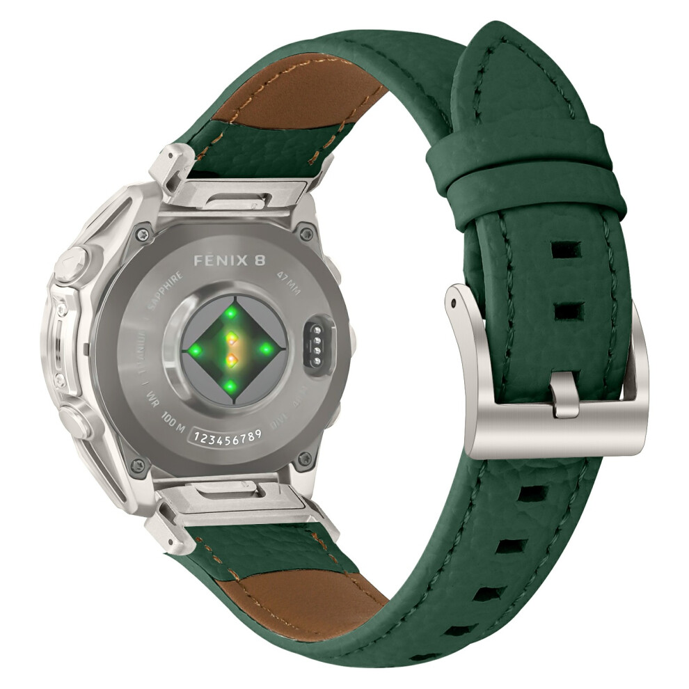 ( / Starlight) Litchi Textured Genuine Cow Leather Strap With Electroplated Buckle For Garmin Fenix 8 47Mm / Tactix 8 47Mm / Quatix 8 4 Green 6914295366014