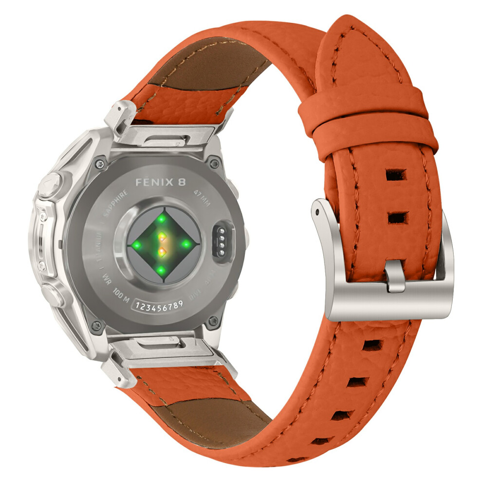( / Starlight) Litchi Textured Genuine Cow Leather Strap With Electroplated Buckle For Garmin Fenix 8 47Mm / Tactix 8 47Mm / Quatix 8 4 Orange 6914295313612