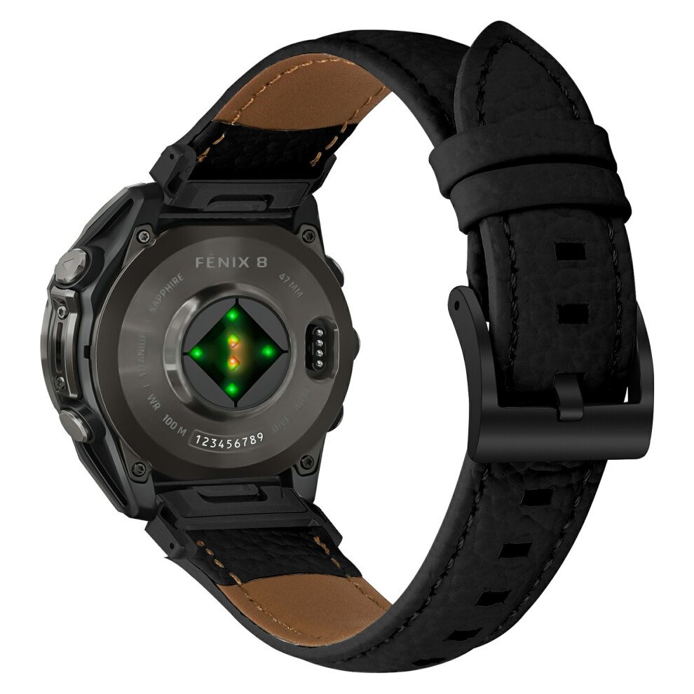 ( / ) Litchi Textured Genuine Cow Leather Strap With Electroplated Buckle For Garmin Fenix 8 47Mm / Tactix 8 47Mm / Quatix 8 4 Black 6914296273380