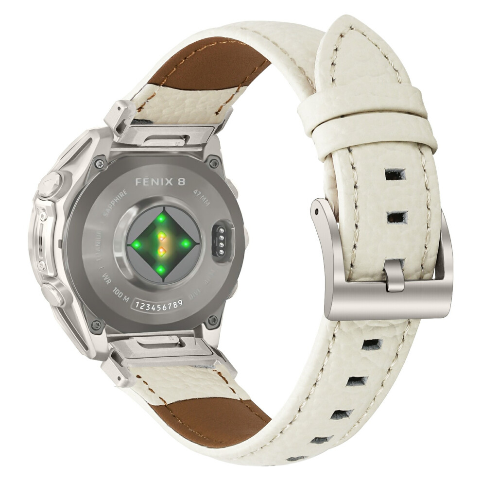 (Apricot / Starlight) Litchi Textured Genuine Cow Leather Strap With Electroplated Buckle For Garmin Fenix 8 47Mm / Tactix 8 47Mm / Quatix 8 4 6914293297150