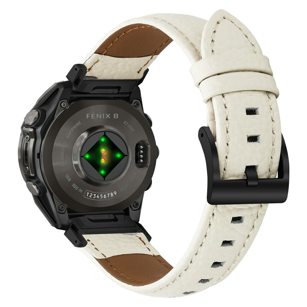 (Apricot / ) Litchi Textured Genuine Cow Leather Strap With Electroplated Buckle For Garmin Fenix 8 47Mm / Tactix 8 47Mm / Quatix 8 4 Black 6914298192924