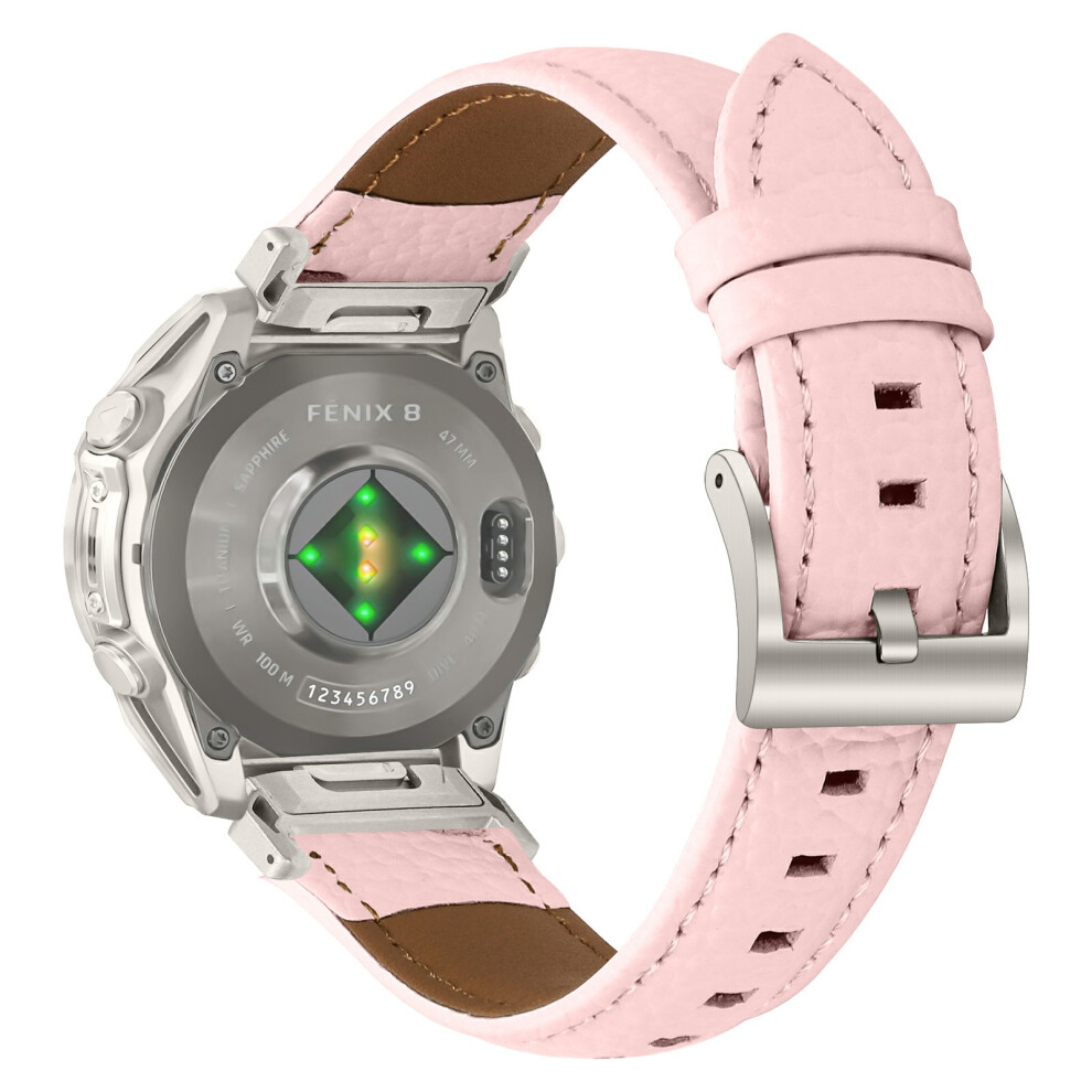 ( / Starlight) Litchi Textured Genuine Cow Leather Strap With Electroplated Buckle For Garmin Fenix 8 47Mm / Tactix 8 47Mm / Quatix 8 4 Pink 6914296248449
