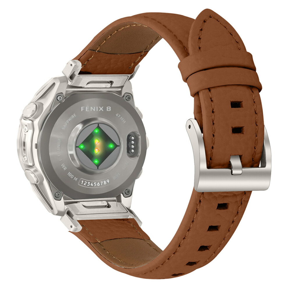 ( / Starlight) Litchi Textured Genuine Cow Leather Strap With Electroplated Buckle For Garmin Fenix 8 47Mm / Tactix 8 47Mm / Quatix 8 4 Brown 6914295135238