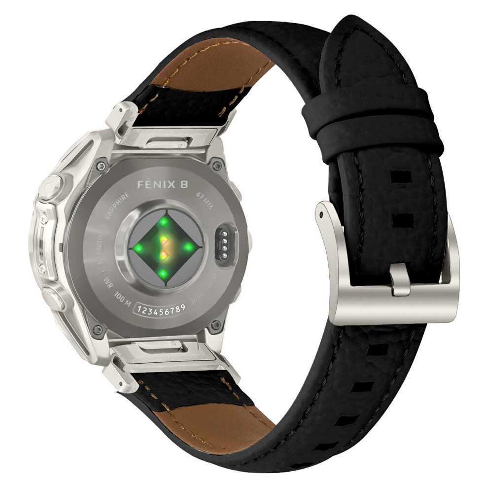( / Starlight) Litchi Textured Genuine Cow Leather Strap With Electroplated Buckle For Garmin Fenix 8 47Mm / Tactix 8 47Mm / Quatix 8 4 Black 6914298258231