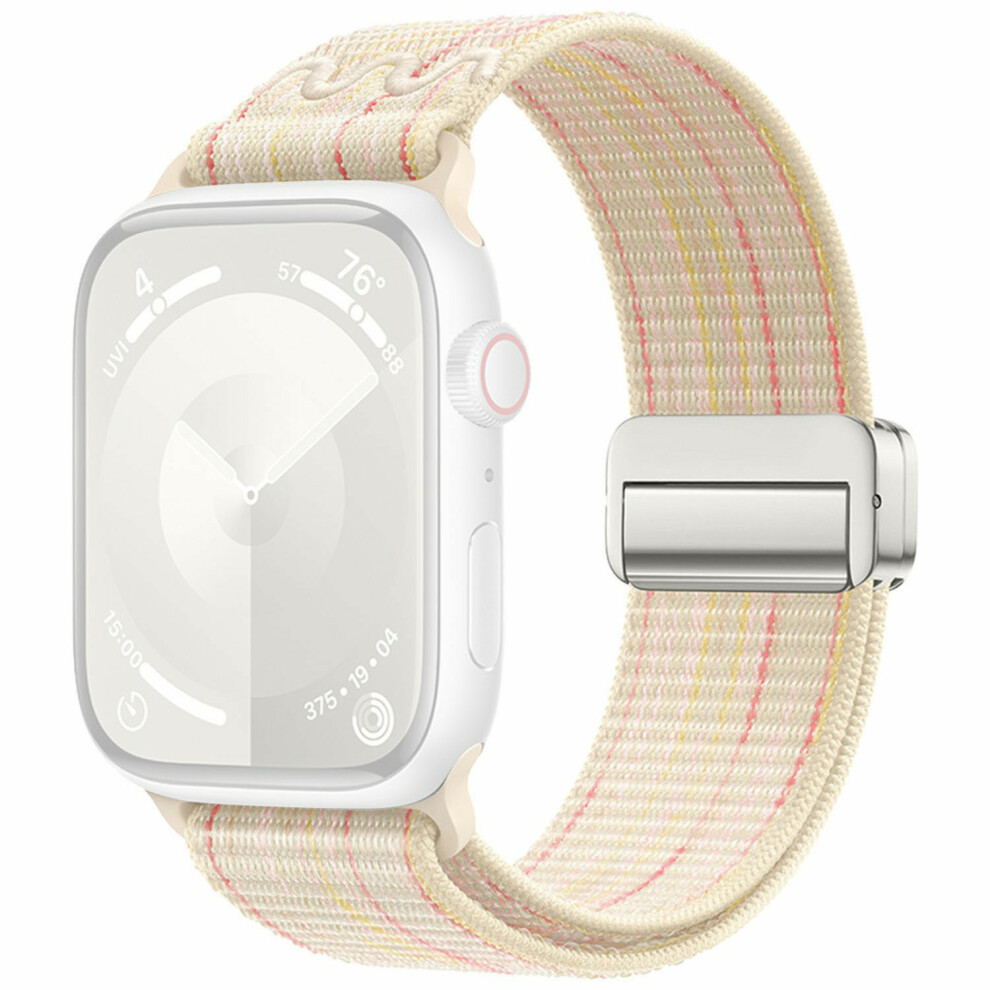 (New Starlight ) Magnetic Buckle Nylon Strap For Apple Watch Series 11 10 42Mm / 9 8 7 41Mm / Se3 Se2 Se 6 5 4 40Mm / Pink 6914293942821