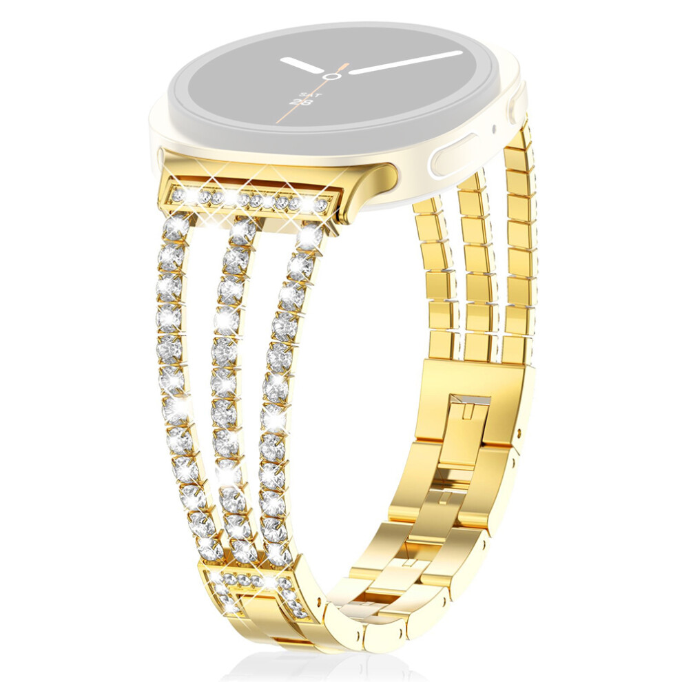 (Gold) Watch Band For Samsung Galaxy Watch8 Classic 46Mm / Watch8 44Mm / 40Mm Crystal Chain Jewelry Clasp Zinc Alloy Wrist Gold 6914299926467