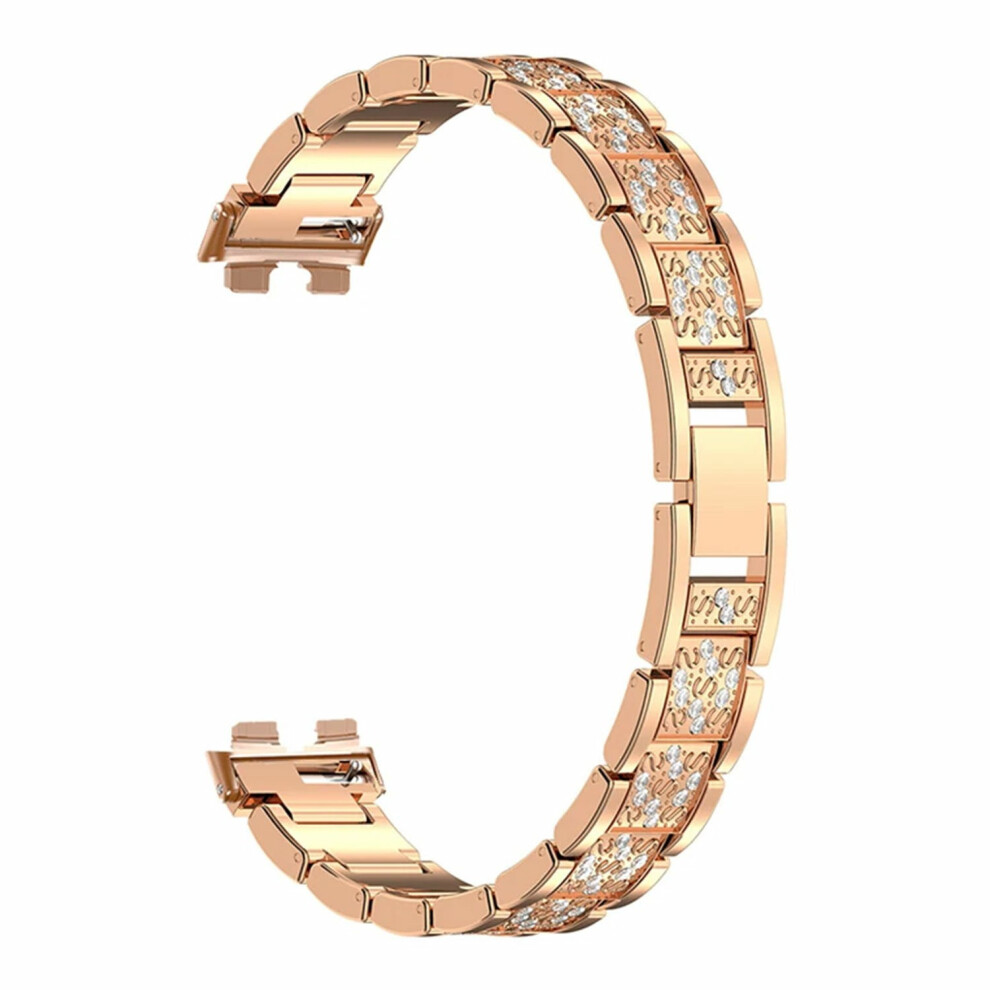 (Rose ) Metal Strap For Huawei Band 11 Pro Nfc / 11 Nfc / 11 Pro / 11 Rhinestone Stainless Steel Watch Band Pink 6914299559160