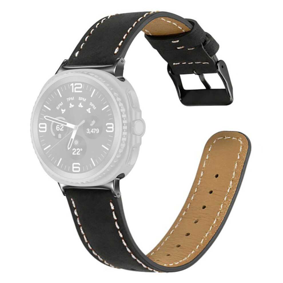 (Black) Leather Watch Band For Samsung Galaxy Watch8 Classic 46Mm / Watch8 44Mm / 40Mm Wrist Strap With Black 6914291297503