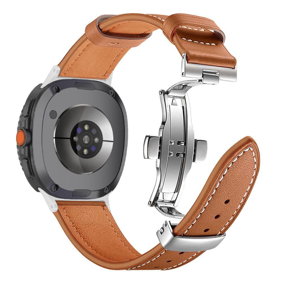 (Brown) Leather Watch Band For Samsung Galaxy Watch8 Classic 46Mm / Watch8 44Mm / 40Mm Butterfly Shaped Brown 6914293123268