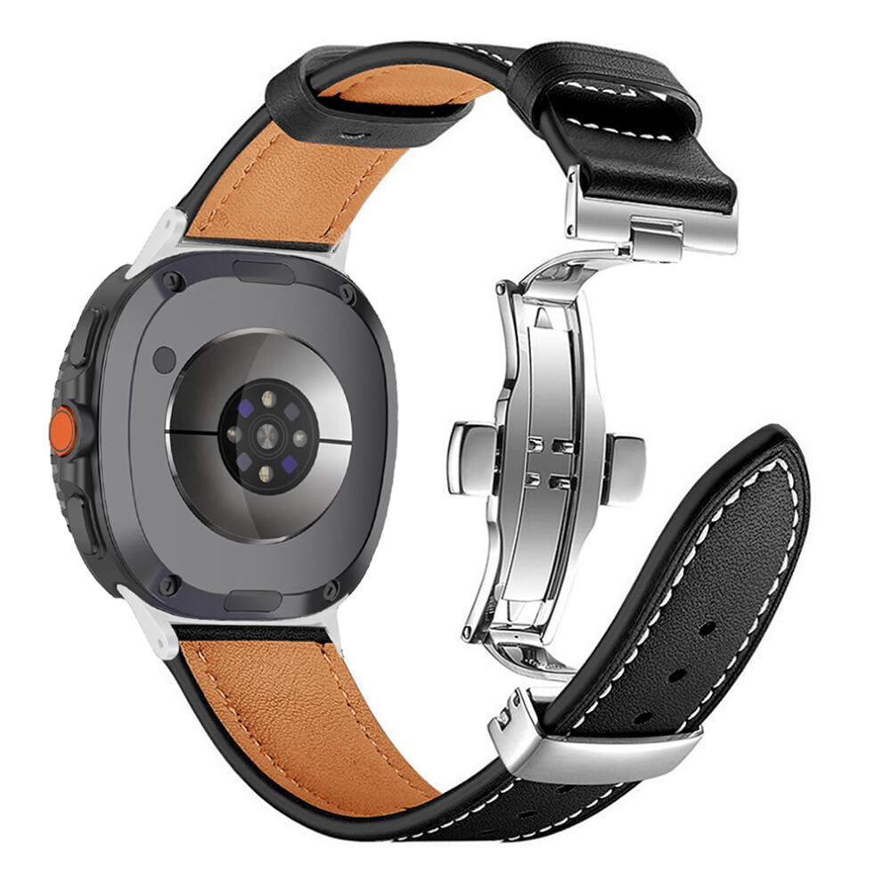 (Black) Leather Watch Band For Samsung Galaxy Watch8 Classic 46Mm / Watch8 44Mm / 40Mm Butterfly Shaped Black 6914299962595