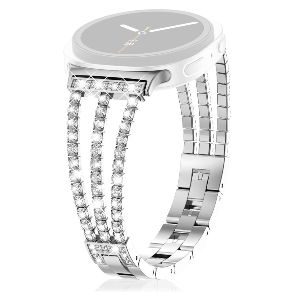 (Silver) Watch Band For Samsung Galaxy Watch8 Classic 46Mm / Watch8 44Mm / 40Mm Crystal Chain Jewelry Clasp Zinc Alloy Wrist Silver 6914299085447