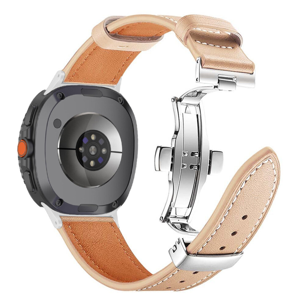 (Beige) Leather Watch Band For Samsung Galaxy Watch8 Classic 46Mm / Watch8 44Mm / 40Mm Butterfly Shaped Beige 6914296909579