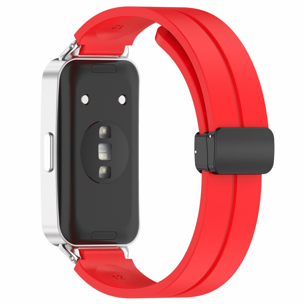 (Red) Foldable Magnetic Buckle Strap For Huawei Band 11 / 11 Nfc / 11 Pro / 11 Pro Nfc Solid Color Silicone Watch Band Red 6914298184158