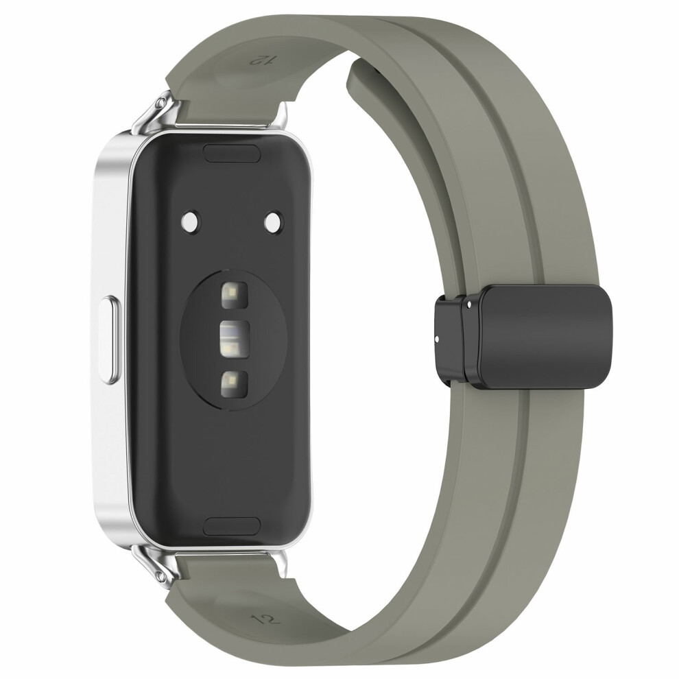 (Grey) Foldable Magnetic Buckle Strap For Huawei Band 11 / 11 Nfc / 11 Pro / 11 Pro Nfc Solid Color Silicone Watch Band Grey 6914295171090