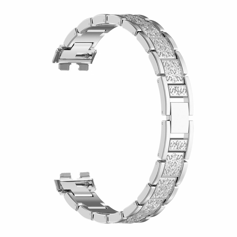 (Silver) Metal Strap For Huawei Band 11 Pro Nfc / 11 Nfc / 11 Pro / 11 Rhinestone Stainless Steel Watch Band Replacement Silver 6914298397824