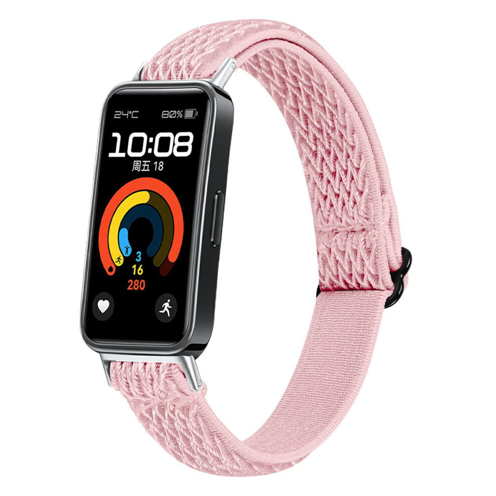 (Pink) For Huawei Band 11 / 11 Pro Adjustable Nylon Watch Band Wave Design Elastic Wrist Strap Pink 6914292729676