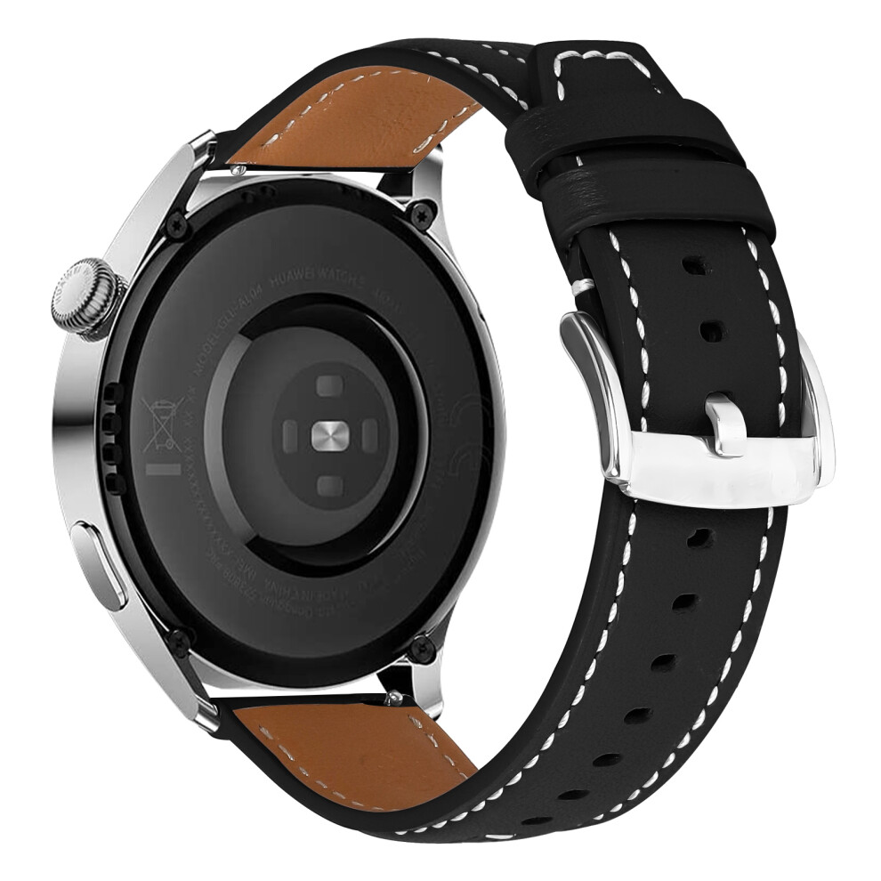 (Black) 22Mm Leather Watch Band For Haylou Solar Ls05 Wristband Replacement With Stitching Black 6914299718918