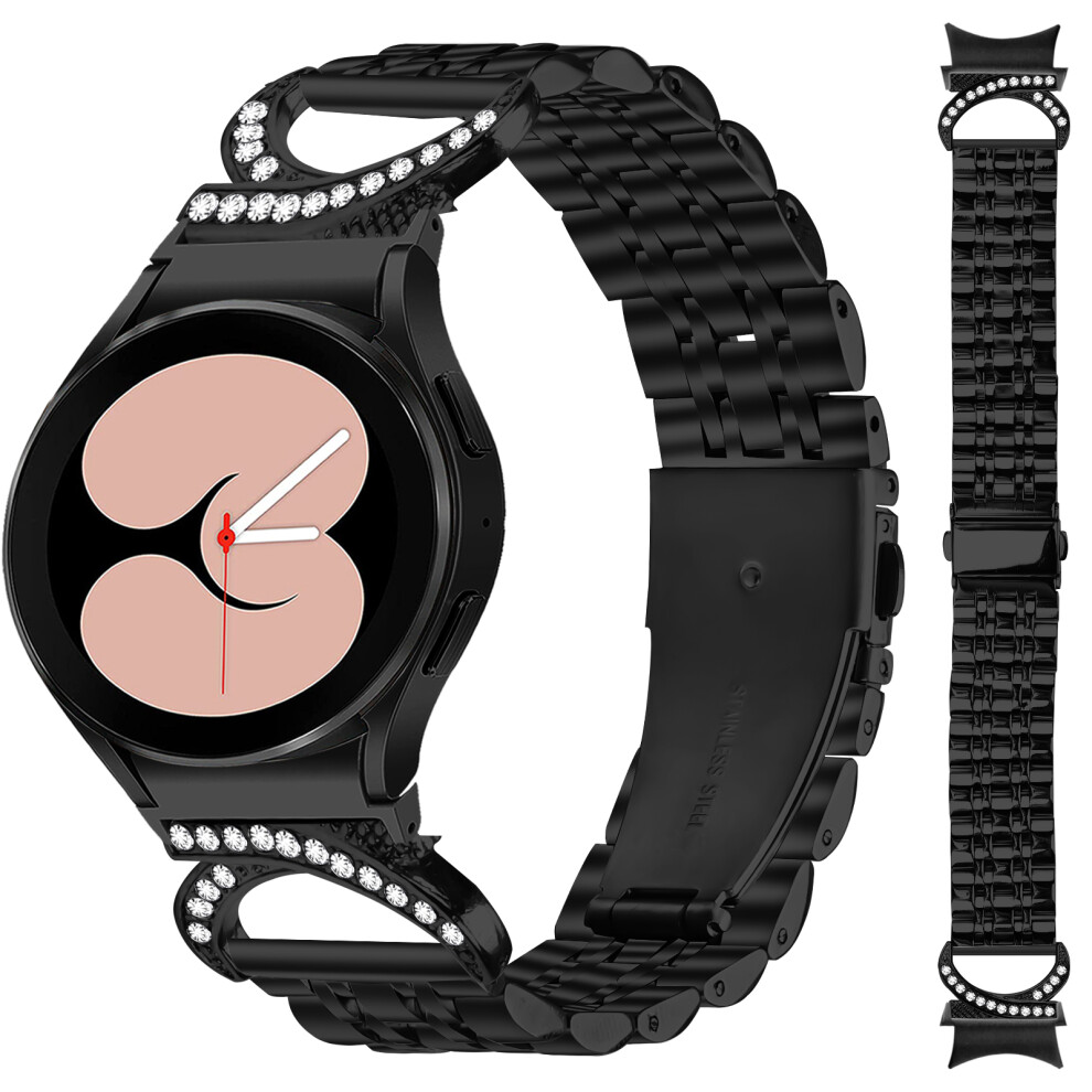 (Black) Watch Band For Samsung Galaxy Watch6 Classic 47Mm / 43Mm / Watch6 44Mm / 40Mm 7-Bead Stainless Steel Electroplated Black 6914290819140