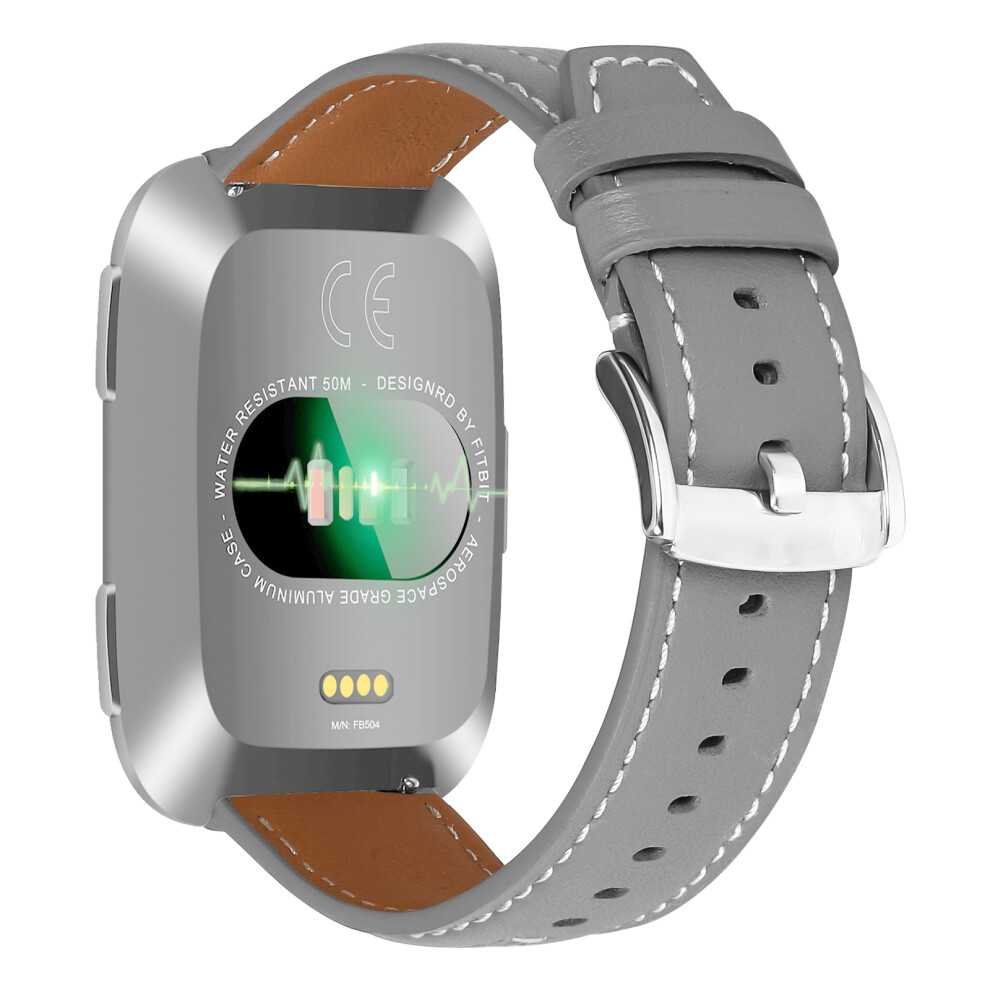 (Light ) Leather Watch Band For Fitbit Versa 4 / Sense 2 Wristband Replacement With Stitching Grey 6914297255811