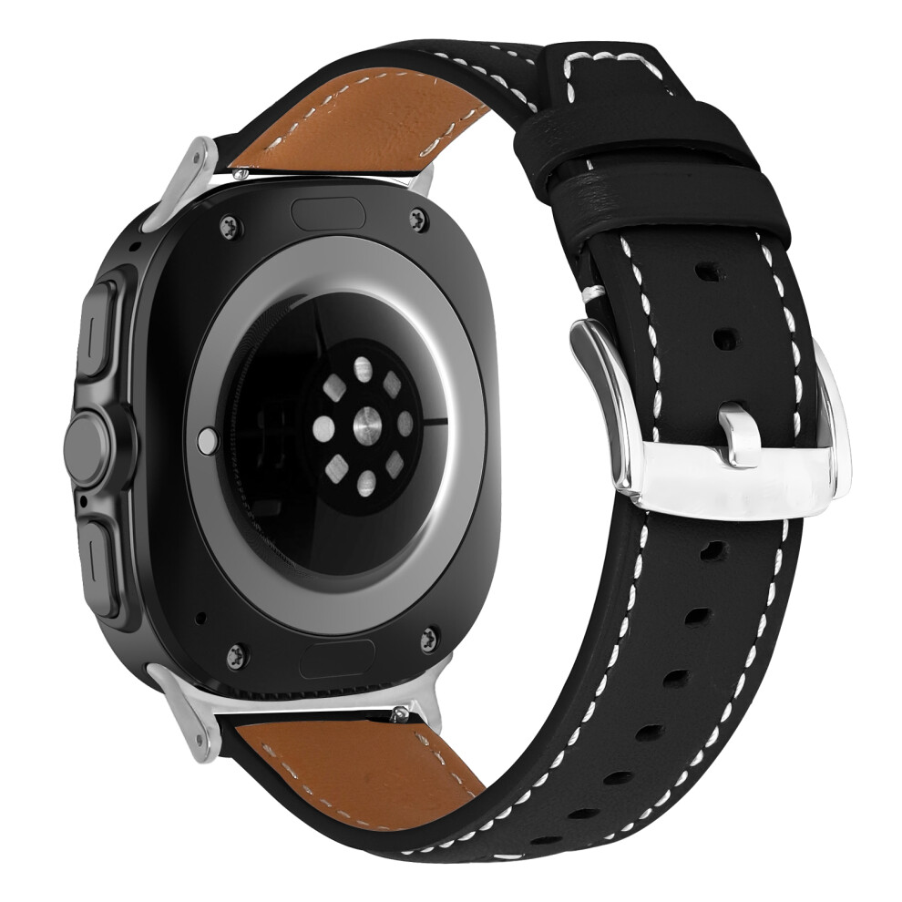 (Black) Leather Watch Band For Samsung Galaxy Watch8 44Mm / 40Mm / Watch8 Classic 46Mm Wristband With Stitching Black 6914296730869