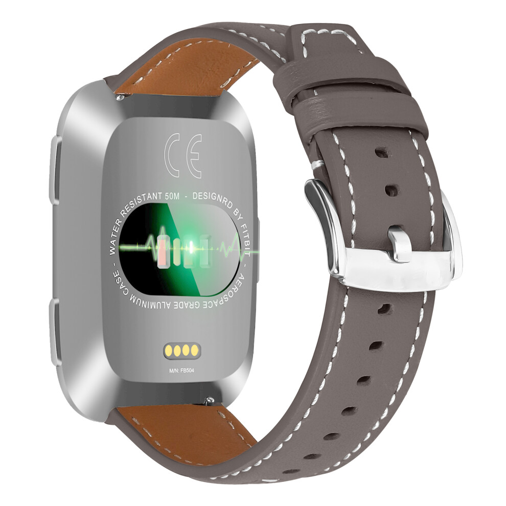(Moon Mist ) Leather Watch Band For Fitbit Versa / Versa Lite / Versa 2 Wristband Replacement With Stitching Gray 6914293699220