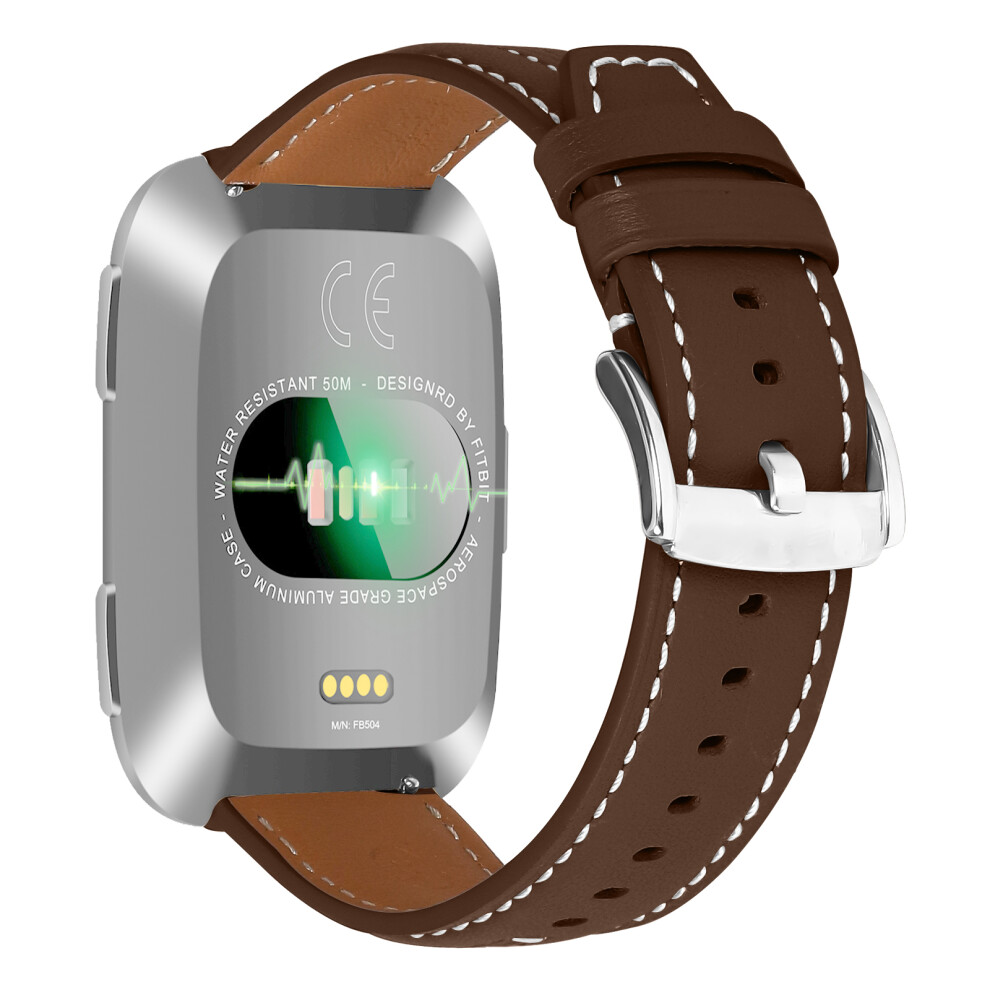 ( Brown) Leather Watch Band For Fitbit Versa 4 / Sense 2 Wristband Replacement With Stitching Light/Brown 6914294905948