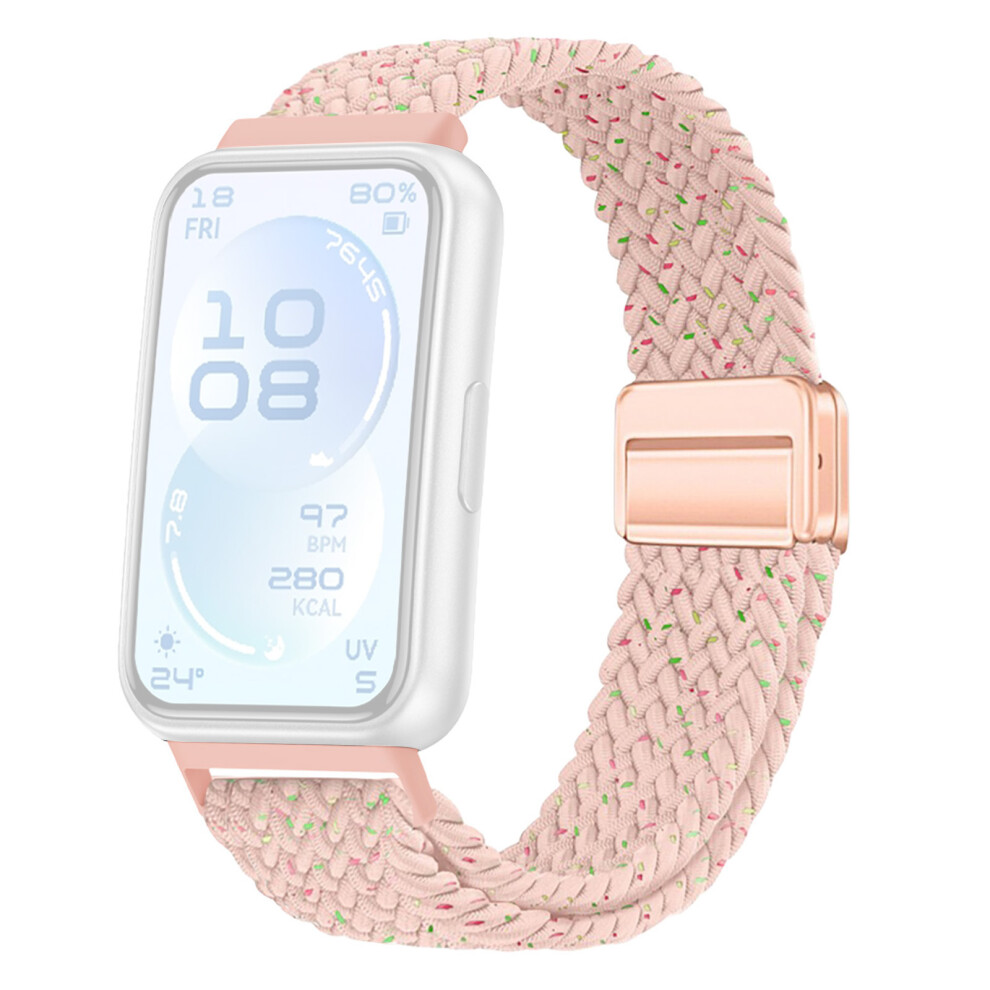 (Starlight ) Elastic Woven Nylon Strap For Huawei Band 11 / 11 Pro Watch Band Adjustable With Magnetic Clasp Pink 6914290144198