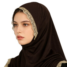 Traditional Style Golden Embroidered Head Wrap Scarf for-Coffee