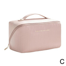 (Pink) Large capacity cosmetic bag PU waterproof Toilet bag, cosmetics storage bag