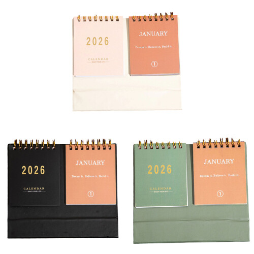 2026 Double Row Desk Calendar Featuring Monthly-Pink 1