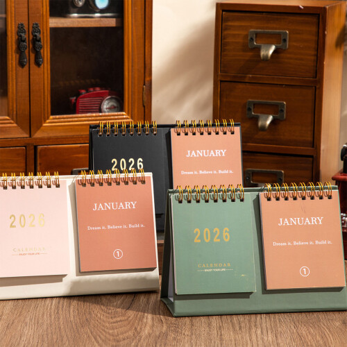 2026 Double Row Desk Calendar Featuring Monthly-Pink 2