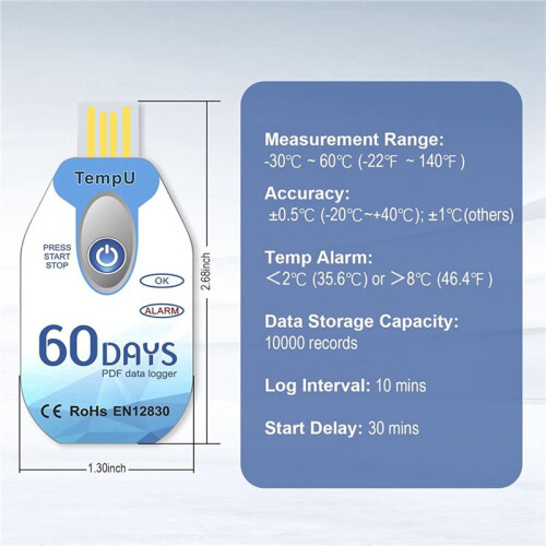 Temperature Data Logger USB Disposable PDF Temp Recorder Thermometer Logger TempU02 60 Days for Cold Chain 20 Pack 2
