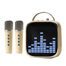(Double Microphones,Beige)Hot Mini Home Karaoke Machine Portable Bluetooth 5.2 PA Speaker System 1-2 Wireless Microphones Home Family Singing for Kid